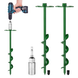 360° Adjustable Tent Stakes Dog Tie Out Stake Heavy Duty Trampoline Stakes 2 Pack Screw in Ground Anchors High Winds for Tent, Trampoline,Inflatable Christmas Decoration,Swing Sets 12 inch(2 X 12)