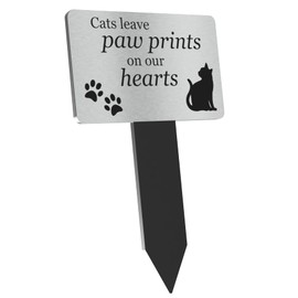 Cat Memorial Plaque Stake SILVER and Black - Outdoor Garden Waterproof (Paw Prints)