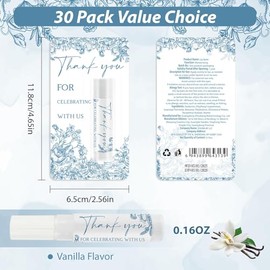30 Pack Wedding Thank You Gifts Moisturizing Lip Balms in Bulk Bridal Shower Return Gifts Something Blue Floral Flower Retro Theme Baby Shower Party Favors Games Prizes Guests Gifts (Vanilla)
