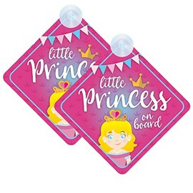 Princess Baby on Board Sign for Car Twin Pack 2pcs Kids Safety Warning Car Sign Princess022 Design