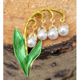 GFM® Lily Of The Valley Faux Pearls Brooch - Christmas, Valentine's Day, Birthday, Mother's Day (BRCH-LOTV-001)