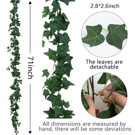 dallisten 3 Strands Odorless Artificial Ivy Vines Kit, 71" Silk Ivy Garland with Green Leaves, Fake Hanging Plants Greenery Decoration for Bedroom, Windows, Walls, Wedding, Outdoor Decor (Green)