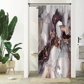 Uiiooazy Shower Curtain Marble-Look, Shower Curtain Abstract Black Gold Marbled Art Shower Curtains Anti-Mould Waterproof Polyester Fabric Washable Bathroom Curtain with Hooks for Bathtub 90 x 180 cm
