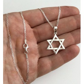 Alex and Elsa 925 STERLING SILVER DAVID STAR NECKLACE 20” LONG/CADENA ESTRALLA DAVID 20" -  P1