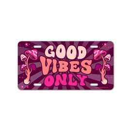 Honey Dew Gifts, Good Vibes Only, Decorative License Plate, Vanity Plates for Cars, Retro Hippie Groovy, Psychedelic Mushroom Garage Decor, Front Plate for Car, 12 inch by 6 inch, HDG-1552