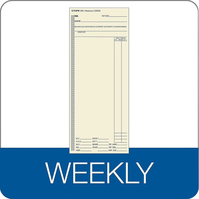 TOPS 1261 Acroprint/Amano/Cincinnati/Lathem Time Card, Weekly, 3 3/8 x 8