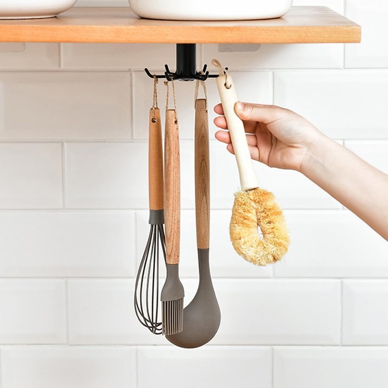 Under Cabinet 360° Rotatable Kitchen Hooks with 6-Claws, 2Pcs 360°