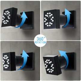 Drettyer 2-Function Shower Body Sprays Jet High Pressure Wall Mount Brass Square Showerhead Spa Massage Shower Sprayer Nozzles with Adjustable Swivel Ball(Matte Black,6PCS)