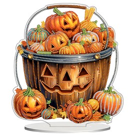 JJFox DIY 5D Tabletop Diamond Art Painting Kit， Desktop Ornament Special Shaped Rhinestone Desk Placement Ornament，Home Stand Up Gem Painting Craft Kit，Gift (Pumpkin Bucket)