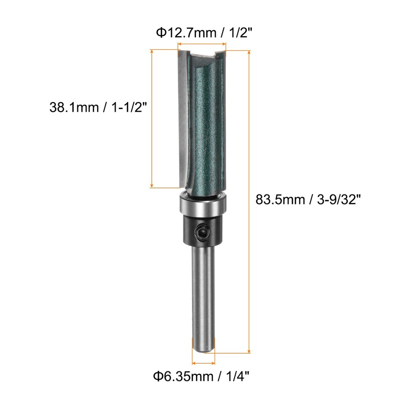 sourcing map Pattern Flush Trim Router Bit 1/4" Shank 1-1/2"