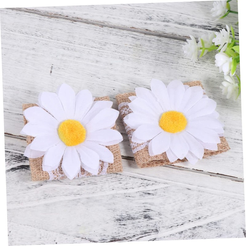 CIYODO Modern Banquet Napkin Holder 10pc Sunflower Napkin Rings Linen