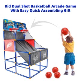 Artudatech Kid Dual Shot Basketball Arcade Game with 4 Balls Easy Quick Assembling Gift for Children Ages 15 and Up