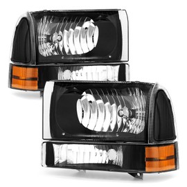ADCARLIGHTS Compatible With 1999 2000 2001 2002 2003 2004 Ford F250 / F350 / F450 / F550 Super Duty Headlights BLACK Housing Driver And Passenger Side
