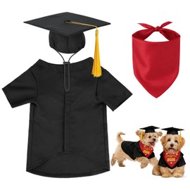 3 PCS Dog Graduation Cap and Gown with Tassels 2026 Washable Pet Graduation Costume Include Grad Hat Shirt Bandana for Dogs Cats Holiday Grad Party Dress Costume Accessory