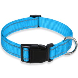 Reflective Dog Collar with Buckle Adjustable Safety Nylon Collars for Small Medium Large Dogs, Blue M