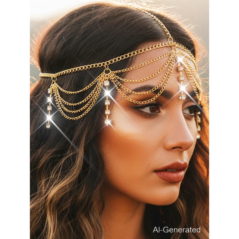 Latious Head Chain Jewelry Gold Rhinestone Forehead Headpiece Goddess Hair