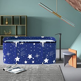 Portable Bathtub for Adult , ptlsy Foldable Japanese Soaking Bath Tub Extra Big with Cover Metal Support , Folding & Soaking Spa Freestanding Bathtub for Home Spa (Blue Large)