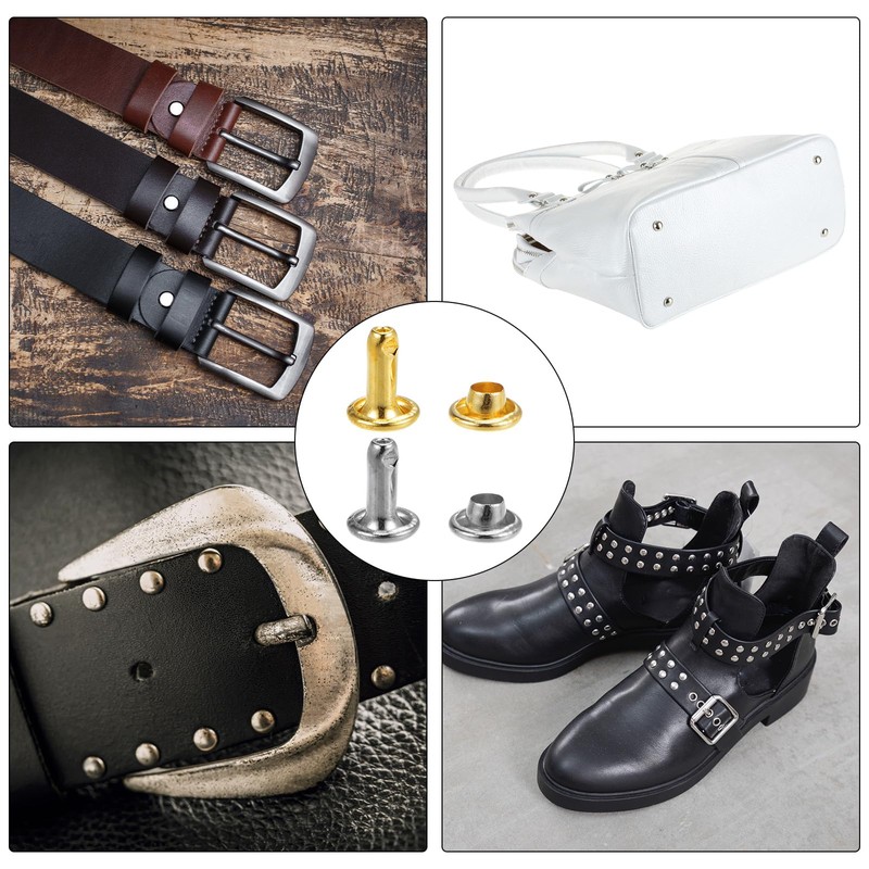 sourcing map 200 Sets Leather Rivets 6 x 6mm Metal