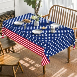 Horaldaily 4th of July Tablecloth 60x60 Inch, Patriotic American Flag Independence Day Memorial Day Table Cover for Party Picnic Dinner Decor