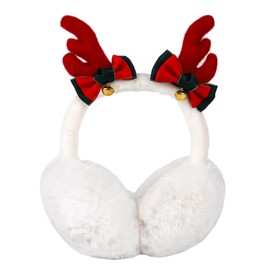 Hileyu Ear Muffs for Men & Women, Winter Warm Ear Muffs Portable Foldable Earmuffs Fleece Plush Ear Warmers Ear Covers with Antler (White)