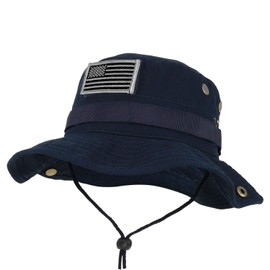 Armycrew Military American Flag Hook and Loop Patch Boonie Cap with Chin Strap - Navy