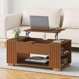 COMHOMA Lift Top Coffee Table for Living Room, 39" Center Table with Hidden Storage Compartment, Adjustable Wooden Tea Table for Small Spaces, Dark Walnut