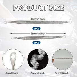 10Pcs Universal Automotive Ground Straps, 10&12 inch Braided Ground Strap Engine Ground Wire Straps for Most Cars