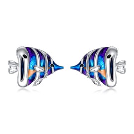 SHUSUKUE Tropical Fish Earrings 925 Sterling Silver Tropical Fish Stud Earrings Animal Stud Earrings Ocean Sea Birthday Holiday Party Jewelry Gifts for Women