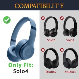 SOULWIT Earpads Cushions Replacement for Beats Solo 4 Wireless On-Ear Headphones, Solo4 Ear Pads with Soft Protein Leather, High-Density Noise Isolation Foam, Added Thickness - Slate Blue