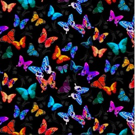 Blank Quilting Mariposa Dance Small Butterfly Black Cotton Fabric By The Yard