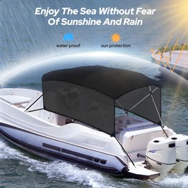 KAKIT 3 4 Bow Bimini Top Replacement Cover, 900D Oxford Bimini Tops for Boats with 2 Mesh Sidewalls, 2 Straps and Storage Boot Easy Install Zipper Closure, Replacement Boat Canopy Sun Shade No Frame