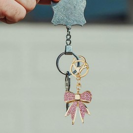 Pink Bow Keychain for Purse Bag Charms for Backpacks Handbags Pink Bling Keychains for Women Girls Bow Charms for Car Key Chain Pink Keychain Bow Charms Accessories Coquette Bows Keyring Accessory
