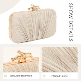Syrads Clutch Handbag for Women Evening Bag Pleated Clutch Bag with Chain for Wedding Party, gold