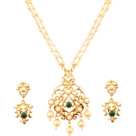 Touchstone - Juego de colgantes de estilo indio de Bollywood tradicional con tachuelas en tono dorado para mujer, Diamante de imitación, Sin piedra preciosa