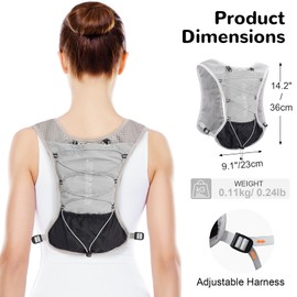 Outplea Hydration Vest Pack with 2L Water Bladder, Lightweight Reflective Running Vest, Functional Breathable Cycling Running Backpack, Hydro Water Pack for Hiking Biking Rave, Grey