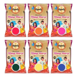 Namastey 6 Holi Color Powder Packets - 200g Each - Pack of 6 Multi Colored Powders - Red, Yellow, Green, Pink, Orange, Blue Natural Powders for Color Wars, Fun Runs, Summer Camps, Festivals