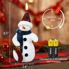 Wondise Christmas Flameless Candles with 6hrs Timer, Snowman Battery Operated Flameless Flickering Candles with 3D Wick Real Wax LED Candles for Christmas Holiday Indoor Decoration (2.6"x7.8")