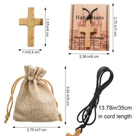 Enkrio Natural Wood Cross Pendant Necklace Tapered Wooden Cross Necklace with Adjustable Leather Cord Religious Jewelry for Men Women (Right Angle)