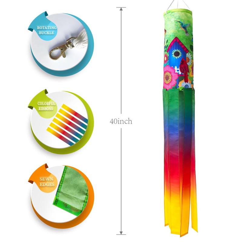 Spring Birds windsocks Outdoor Heavy Duty, Seasonal Farmhouse Yard Garden