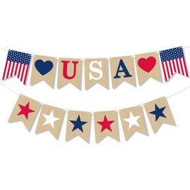 OHOME 4th of July Decorations - 4th of July Banner for Memorial Day | Fourth of July Decorations Indoor Outdoor Outside - July 4th Garland for Front Door | 4th of July Accessories Decor Party Favors Supplies Backdrop Wreath for Window Wall
