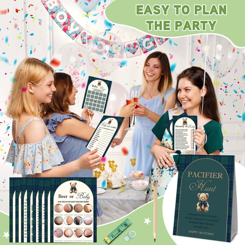 Bear Baby Shower Decorations, 144 Pcs Games Set for 20