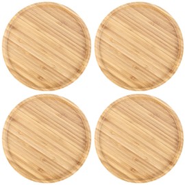 MAAIGU 4 Pack 10 Inch Bamboo Plant Saucer, Round Plant Pot Saucers, Flower Plant Pot Tray for Holding Drainage Water, Fit 9 Inch Indoors and Outdoors Plant Pots