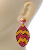 Coral, Yellow Enamel 'Leaf' Drop Earrings In Gold Plating -