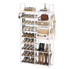 WOWLIVE 9 Tiers White Shoe Rack for Closet Shoe Rack Storage Organizer for Entryway 30-35 Pairs Stackable Shoe Rack Shelf for Front Entrance Metal Pipes with Plastic Connectors