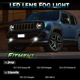 Cawanerl 3.5 Inch LED Lens Fog Lights for Jeep 2017-2019 Compass, 2015-2020 Renegade, 2014-2016 Cherokee, Lincoln 2007-2015 Navigator, 2005-2006 LS, Front Bumper Driving Offroad Fog Lamp
