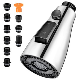 Xlajiao Kitchen Faucet Head Replacement, Premium 3 Function Pull Down Spray Head with 9 Adapters, Kitchen Sink Faucet Head Compatible with American Standard, Moen/Delta Faucets, Chrome