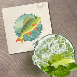 Unbranded Fish Perch In A Grid Animal 4'' X 4'' Square Wooden Coaster