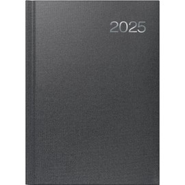 BRUNNEN Book Calendar Model 763 (2025), 2 Pages = 1 Week, A4, 144 Pages, Book Cover Fabric, Metallico, Volcanic Black