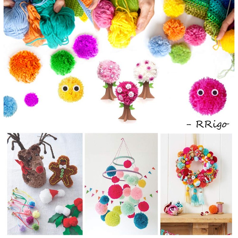 RRigo Pom Pom Maker, 4 Sizes Fluff Ball Weaver Needle