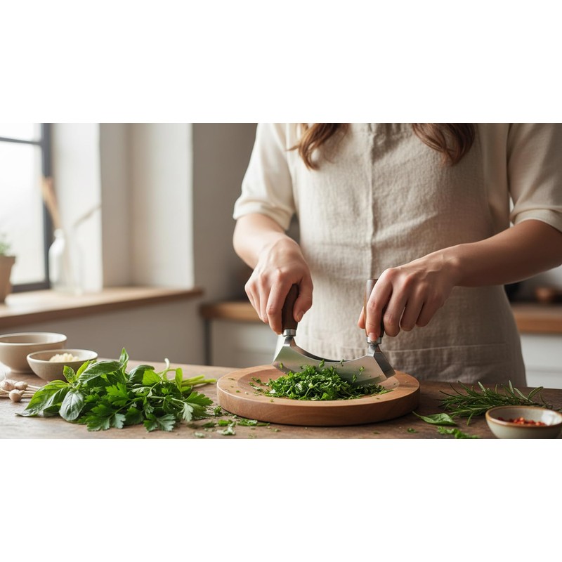 TIYOORTA MEZZALUNA KNIFE AND CUTTING BOARD – Double Blade herb